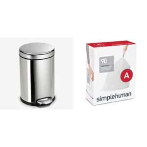 simplehuman 4.5 litre round step can fingerprint-proof polished stainless steel + code a 90 pack liners