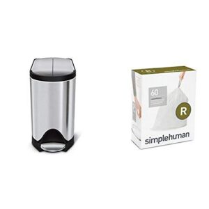 simplehuman 10 litre butterfly step can fingerprint-proof brushed stainless steel + code r 60 pack liners