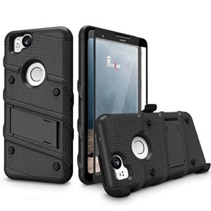 ZIZO Bolt Series Google Pixel 2 Case - Tempered Glass Screen Protector with Holster and 12ft Military Grade Drop Tested (Black & Black)