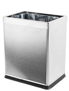 dualplex 'invisi-overlap' open top trash can, small office wastebasket, modern home décor, rectangle shape stainless steel