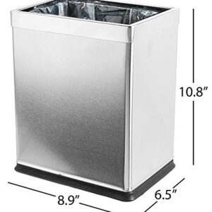 Dualplex 'Invisi-Overlap' Open Top Trash Can, Small Office Wastebasket, Modern Home Décor, Rectangle Shape Stainless Steel