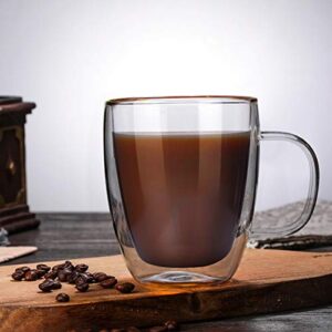 Glass Coffee Mug, Double Wall Insulated Glass Cup 12 Oz Heat-resistant Clear Coffee Mug for Tea Coffee Latte Espresso Cappuccino and Beverage, Set of 1 (Round)