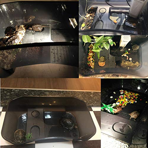 Turtle Tank Aquarium,Reptile Habitat,Turtle Habitat Terrapin Lake Reptile Aquarium Tank with Platform Plants for Crayfish Crab (Black)(Excluding Accessories