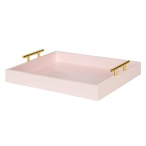 kate and laurel lipton decorative tray with polished gold metal handles, soft pink