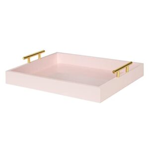 Kate and Laurel Lipton Decorative Tray with Polished Gold Metal Handles, Soft Pink