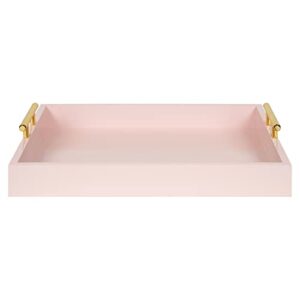 Kate and Laurel Lipton Decorative Tray with Polished Gold Metal Handles, Soft Pink
