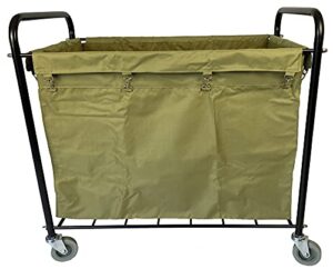 crayata commercial laundry cart, extra large rolling truck with 4 inch wheels, 10 bushel 200 pound weight capacity, heavy duty canvas hamper in khaki green