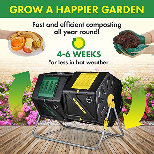 Miracle-Gro Large Dual Chamber Compost Tumbler – Easy-Turn, Fast-Working System – All-Season, Heavy-Duty, High Volume Composter with 2 Sliding Doors - (2 – 27.7gallon /105 Liter), Black