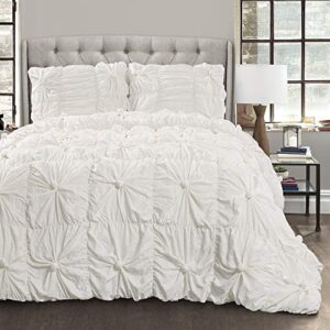 lush decor bella comforter set vintage chic style ruched 3 piece bedding with pillow shams-full queen-white