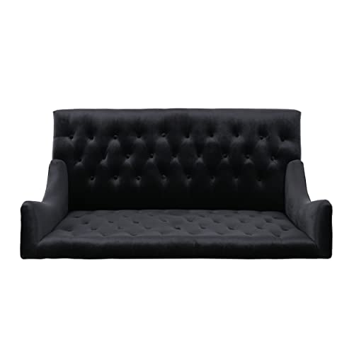 Christopher Knight Home Leora Modern Glam Tufted Velvet Wingback Loveseat, Black / Dark Brown