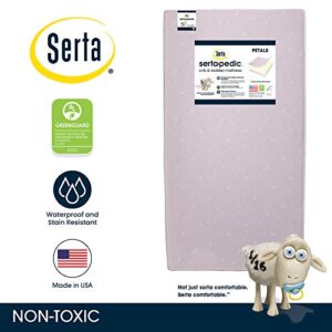 Serta Sertapedic Petals Dual Sided Premium Recycled Fiber Core Crib and Toddler Mattress - Waterproof - GREENGUARD Gold Certified - Trusted 7 Year Warranty - Made in USA Pink