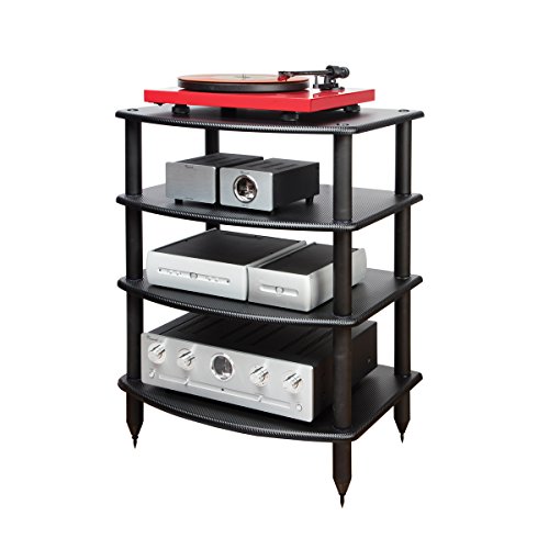 Pangea Audio Vulcan Four Shelf Audio Rack, Media Stand, and Components Cabinet 4 Shelf Carbon