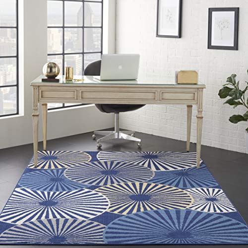 Nourison Grafix Contemporary Navy 5'3" x 7'3" Area -Rug, Easy -Cleaning, Non Shedding, Bed Room, Living Room, Dining Room, Kitchen (5x7)