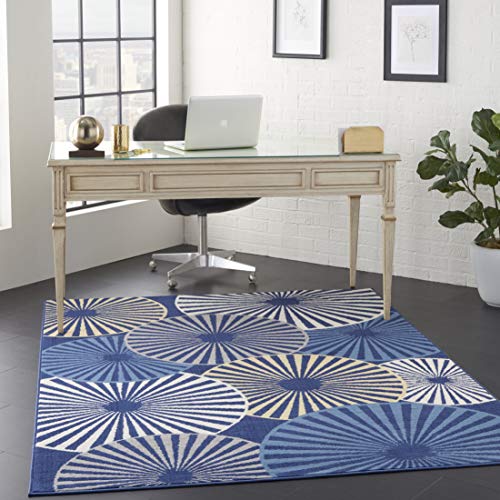 Nourison Grafix Contemporary Navy 5'3" x 7'3" Area -Rug, Easy -Cleaning, Non Shedding, Bed Room, Living Room, Dining Room, Kitchen (5x7)