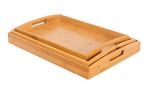 birdrock home 3 pc breakfast bed tray (rounded) - bamboo - cut out handles - set of 3 - bamboo - nesting