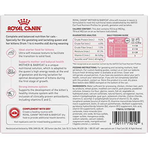 Royal Canin Feline Health Nutrition Mother & Babycat Ultra Soft Mousse in Sauce Canned Cat Food, 3 oz cans 6-pack