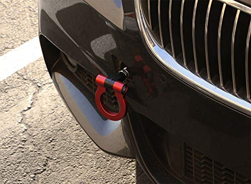 iJDMTOY Red Track Racing Style Tow Hook Ring Compatible With BMW 1 2 3 4 5 X1 X3 X4 X5 X6 Series, Compatible With MINI Cooper F54 F55 R60 R61, Made of Lightweight Aluminum