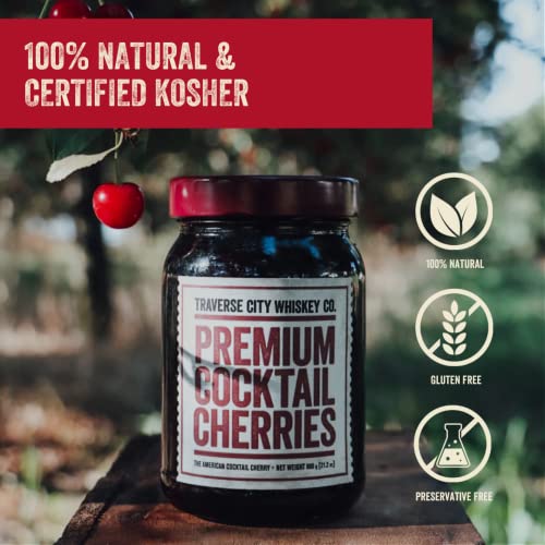 Traverse City Whiskey Co. Premium Cocktail Cherries | Cocktails & Desserts | All American, Natural, Certified Kosher, Stemless, Slow-Cooked Garnish for Old Fashioned, Ice Cream Sundaes & More