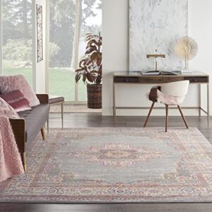 nourison passion grey 8' x 10' area-rug, boho, traditional, easy-cleaning, non shedding, bed room, living room, hallway (8x10)