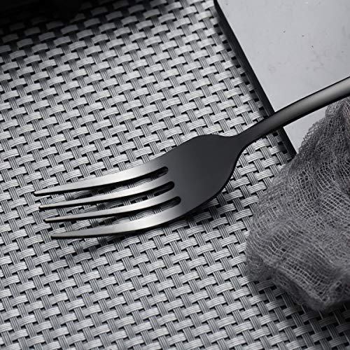 Black Flatware Set 20 Piece Service for 4, Black Titanium Plated Stainless Steel Silverware set Service for 4 (Shiny, Black)