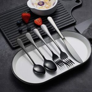 Black Flatware Set 20 Piece Service for 4, Black Titanium Plated Stainless Steel Silverware set Service for 4 (Shiny, Black)