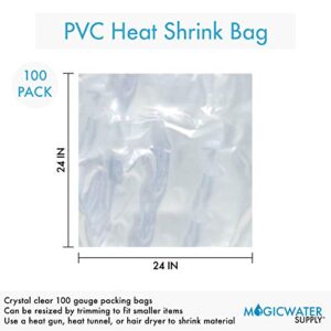 24x24 inch Odorless, Clear, 100 Guage, PVC Heat Shrink Wrap Bags for Gifts, Packagaing, Homemade DIY Projects, Bath Bombs, Soaps, and Other Merchandise (100 Pack) | MagicWater Supply