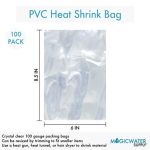 6x8.5 inch Odorless, Clear, 100 Guage, PVC Heat Shrink Wrap Bags for Gifts, Packagaing, Homemade DIY Projects, Bath Bombs, Soaps, and Other Merchandise (100 Pack) | MagicWater Supply