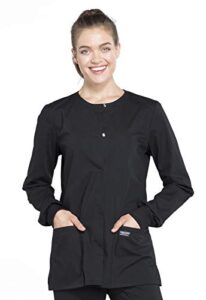 snap front scrub jackets for women, workwear professionals soft stretch ww340, m, black
