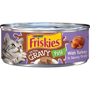 purina friskies gravy pate wet cat food, extra gravy pate with turkey in savory gravy - (24) 5.5 oz. cans