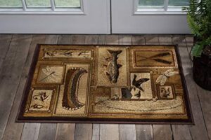 trout fishing novelty lodge pattern ivory scatter mat rug, 2' x 3'