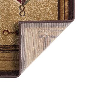 Trout Fishing Novelty Lodge Pattern Ivory Scatter Mat Rug, 2' x 3'