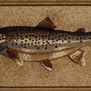 Trout Fishing Novelty Lodge Pattern Ivory Scatter Mat Rug, 2' x 3'