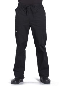 cherokee men scrubs pant workwear professionals tapered leg fly front cargo ww190, m, black