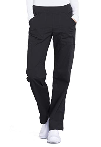 CHEROKEE Workwear Professionals Women Scrubs Pant Mid Rise Straight Leg Pull-on Cargo WW170, M, Black