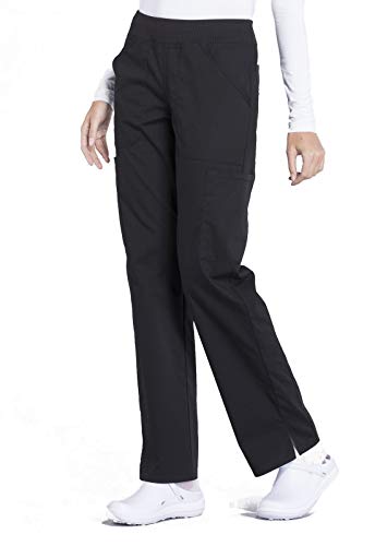 CHEROKEE Workwear Professionals Women Scrubs Pant Mid Rise Straight Leg Pull-on Cargo WW170, M, Black