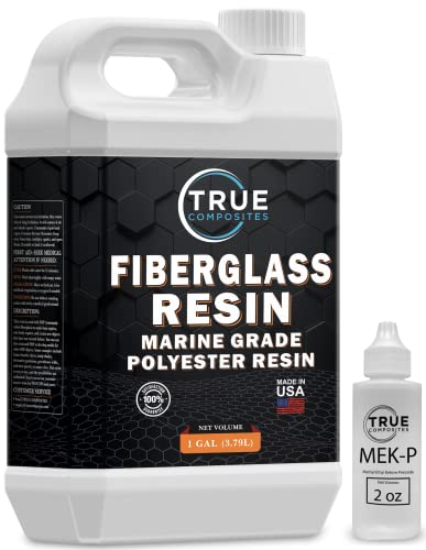 True Composites Fiberglass Resin Polyester Resin Marine Grade Resin 1 Gallon with MEKP Hardener Polymer Resin Fiberglass Repair Kit Laminating Resin for Wood Boat Building and Repair