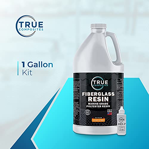 True Composites Fiberglass Resin Polyester Resin Marine Grade Resin 1 Gallon with MEKP Hardener Polymer Resin Fiberglass Repair Kit Laminating Resin for Wood Boat Building and Repair