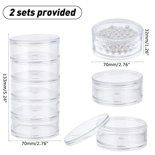 PH PandaHall 2 Sets 5 Layer Cylinder Stackable Bead Containers 15ml Plastic Round Clear Storage Organizer Box with Screw Lid for Make Up, Eye Shadow, Nails, Powder, Gems, Beads, Jewelry, Small Items