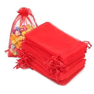 g2plus 4''x6 organza bags,100pcs 10x15cm drawstring organza jewelry favor pouches wedding party festival gift bags candy bags (red)