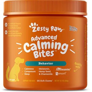 Zesty Paws Calming Chews for Dogs - Composure & Relaxation for Everyday Stress & Separation - with Ashwagandha, Organic Chamomile, L-Theanine & L-Tryptophan – Turkey Melatonin - 90 Count