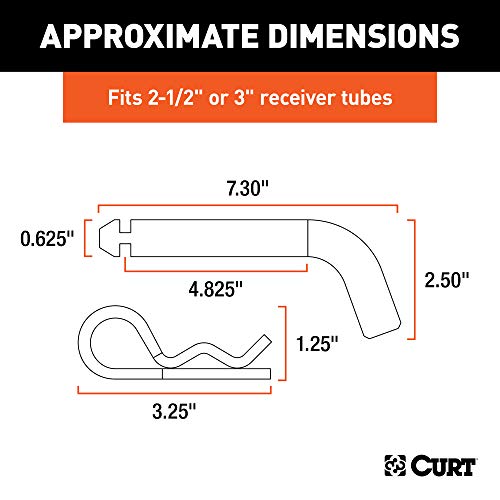 CURT 21506 Heavy-Duty Trailer Hitch Pin & Clip with Grooved Head, 5/8-Inch Diameter, Fits 2-1/2 or 3-Inch Receiver