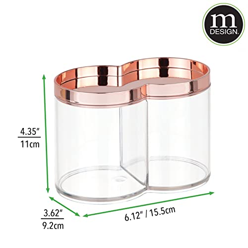 mDesign Plastic Canister Jar Organizer Set with Storage Lid - Home Decor Holder for Bathroom/Restroom Vanity Countertop, Cabinet - Holds Cotton Balls, Soap - Lumiere Collection - Clear/Rose Gold