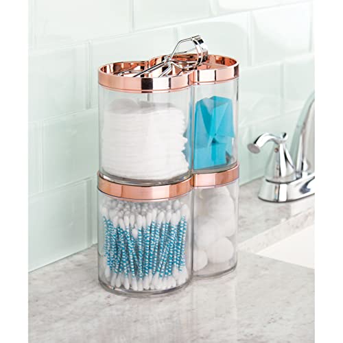 mDesign Plastic Canister Jar Organizer Set with Storage Lid - Home Decor Holder for Bathroom/Restroom Vanity Countertop, Cabinet - Holds Cotton Balls, Soap - Lumiere Collection - Clear/Rose Gold