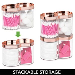 mDesign Plastic Canister Jar Organizer Set with Storage Lid - Home Decor Holder for Bathroom/Restroom Vanity Countertop, Cabinet - Holds Cotton Balls, Soap - Lumiere Collection - Clear/Rose Gold