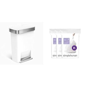 simplehuman 45 litre rectangular step can white plastic + code k 60 pack liners