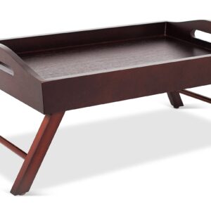 BirdRock Home Wood Bed Tray with Folding Legs - Wide Breakfast Serving Tray Lap Desk with Sides and Handles - Walnut