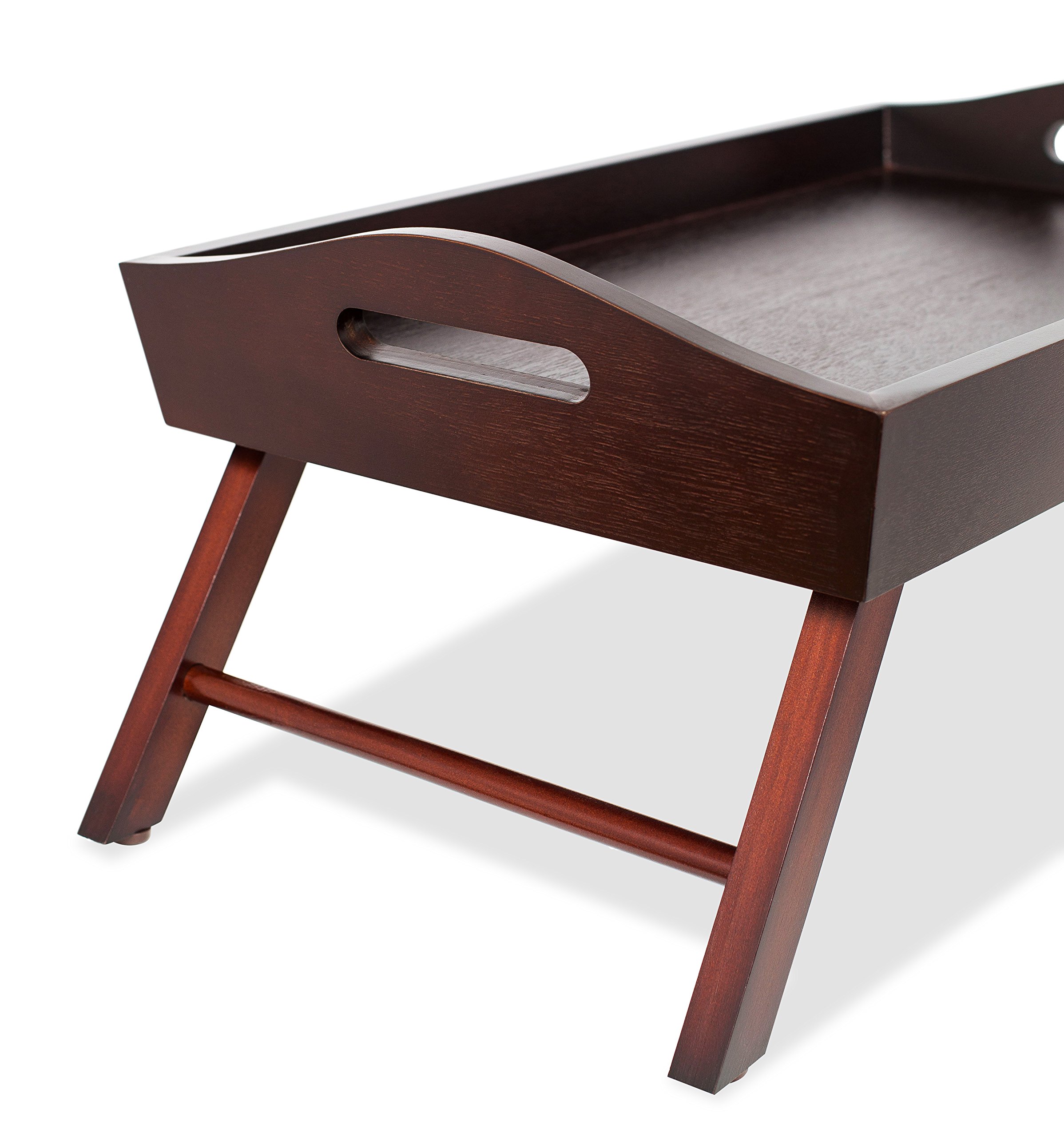 BirdRock Home Wood Bed Tray with Folding Legs - Wide Breakfast Serving Tray Lap Desk with Sides and Handles - Walnut