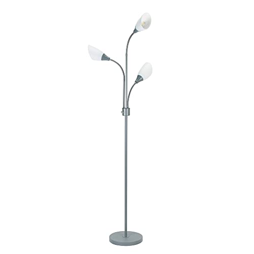 Catalina Lighting 70.25" Medusa 3-Light Floor Lamp with White Shades, Classic Silver