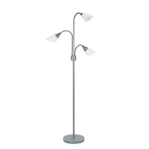 Catalina Lighting 70.25" Medusa 3-Light Floor Lamp with White Shades, Classic Silver