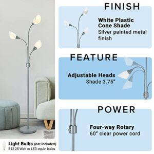 Catalina Lighting 70.25" Medusa 3-Light Floor Lamp with White Shades, Classic Silver